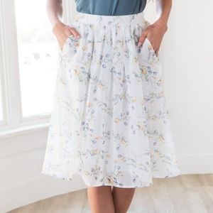 NWT Blue Yellow Floral Chiffon Skirt